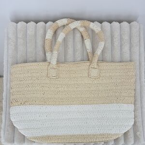Altru Cream & White Woven Straw Tote
